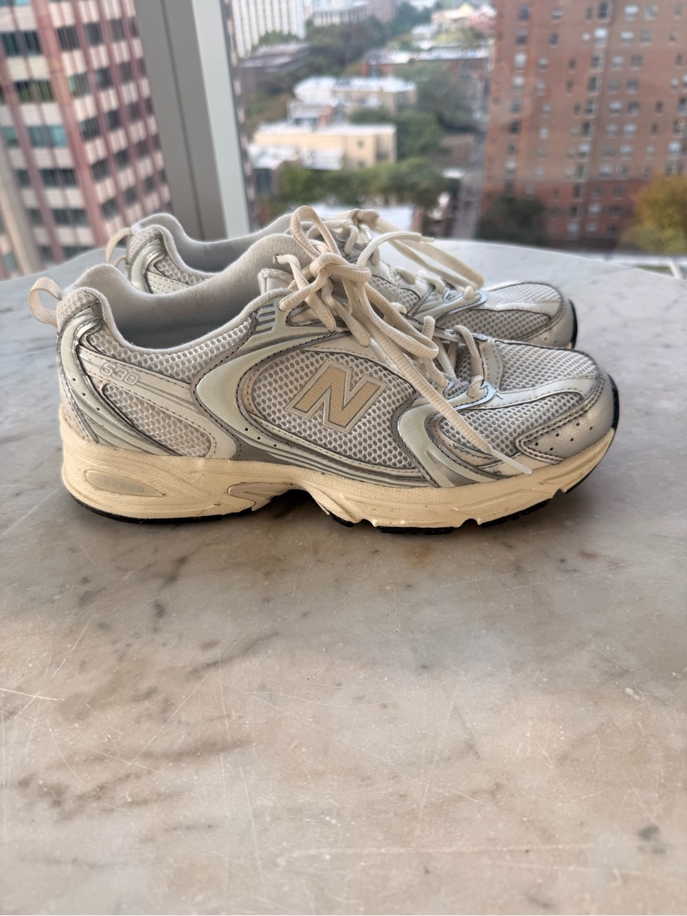 New Balance 530 White and Light Gray Athletic Sneakers